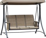 Outsunny 3 Person Outdoor Patio Porch Swing Chair with High Back Design, Side Pouches and Adjustable Canopy, Brown 84A-110V01 5056534560805