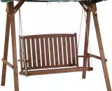 Outsunny Fir Wood 2-Seater Outdoor Garden Swing Chair w/ Canopy Green 84A-136GN 5056029882498