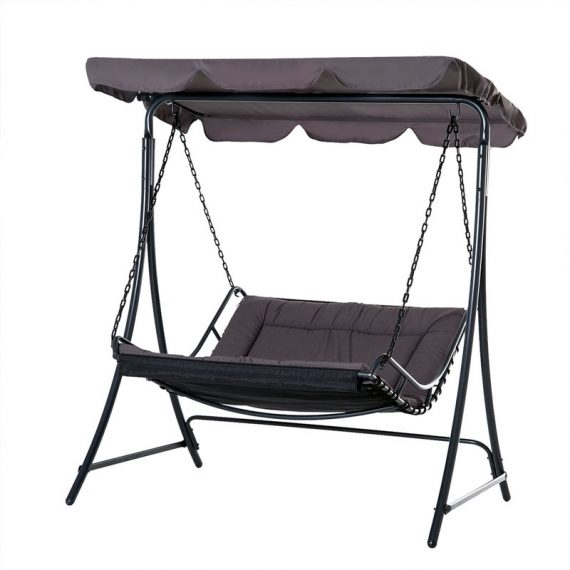 Outsunny Swing Chair Bed Canopy 2 Person Double Hammock Garden Bench Rocking Sun Lounger Outdoor Backyard Furniture with Cushion - Grey 84A-072GY 5056534552565