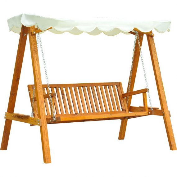 Outsunny 3 Seater Wooden Garden Swing Seat Swing Chair Outdoor Hammock Bench Furniture, Cream White 01-0301 5060265999247