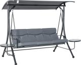 Outsunny 3 Seater Garden Swing Chair with Adjustable Canopy, Cushion and Coffee Tables for Outdoor Patio Garden Grey 84A-162 5056534567187