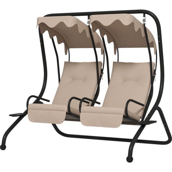 Outsunny Canopy Swing Chair Modern Garden Swing Seat Outdoor Relax Chairs w/ 2 Separate Chairs, Cushions and Removable Shade Canopy, Beige 84A-052V04BG 5056725503253