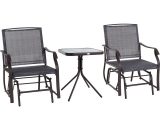 Outsunny Glider Rocking Chair & Table Set 2 Single Seaters Rocker Garden Swing Chair Patio Furniture Bistro Set Grey 84B-359GY 5061025013692