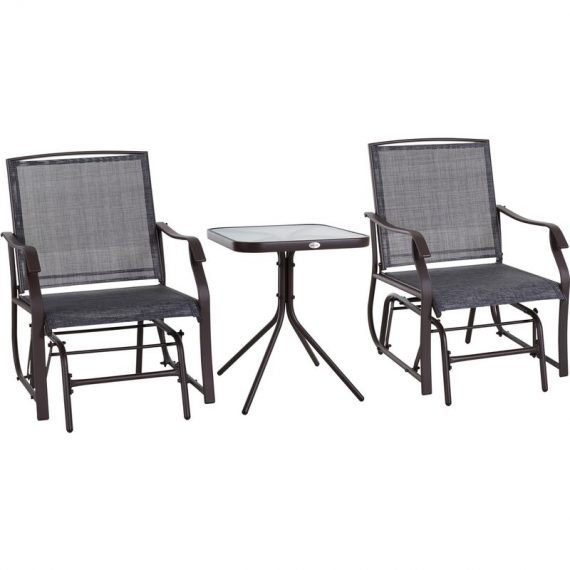 Outsunny Glider Rocking Chair & Table Set 2 Single Seaters Rocker Garden Swing Chair Patio Furniture Bistro Set Grey 84B-359GY 5061025013692