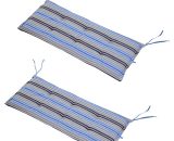 Outsunny Set of 2 Outdoor Garden Patio 2-3 Seater Bench Swing Chair Cushion Seat Pad Mat Replacement 120L x 50W x 5T cm - Blue Stripes 84B-431V70BU 5056029890554