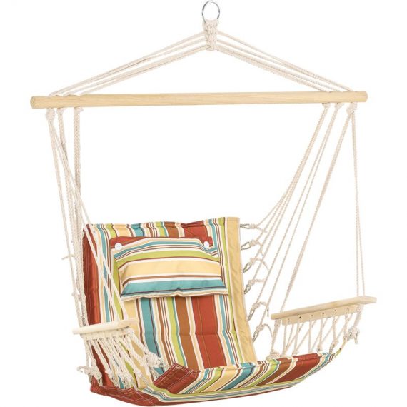 Outsunny Hanging Hammock Chair Swing Chair Thick Rope Frame Safe Wide Seat Indoor Outdoor Home, Patio, Yard, Garde Spot Stylish Multi-Color Stripe 84A-169 5056399148309