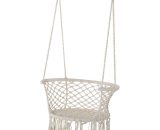 Outsunny Hanging Hammock Chair Cotton Rope Porch Swing with Metal Frame and Cushion, Large Macrame Seat for Patio, Garden, Bedroom, Cream White 84A-199 5056534570965