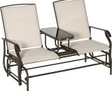 Outsunny Metal Double Swing Chair Glider Rocking Chair Seat Outdoor Seater Garden Furniture Patio Porch With Table 84A-011BN 5056534564346