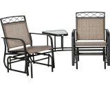 Outsunny Double Outdoor Glider Chair, 2 Seater Patio Rocking Chairs, Swing Bench w/ Tempered Glass Table, Mesh Fabric for Backyard, Garden, Brown 84B-735 5056534559144