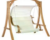 Outsunny Wooden Porch Swing Chair A-Frame Wood Log Swing Bench Chair With Canopy and Cushion for Patio Garden Yard 84A-176V70 5056399143359